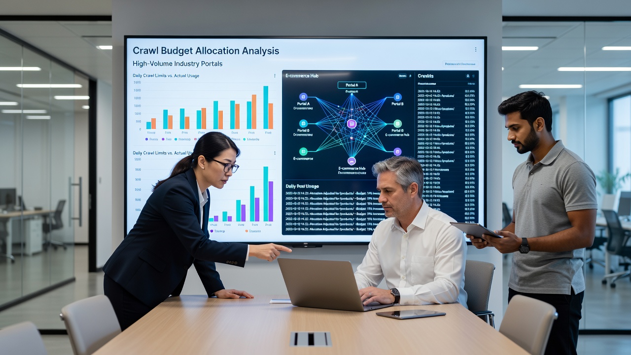 Detailed analysis of crawl log data from a high-volume industry portal illustrating budget distribution across categories